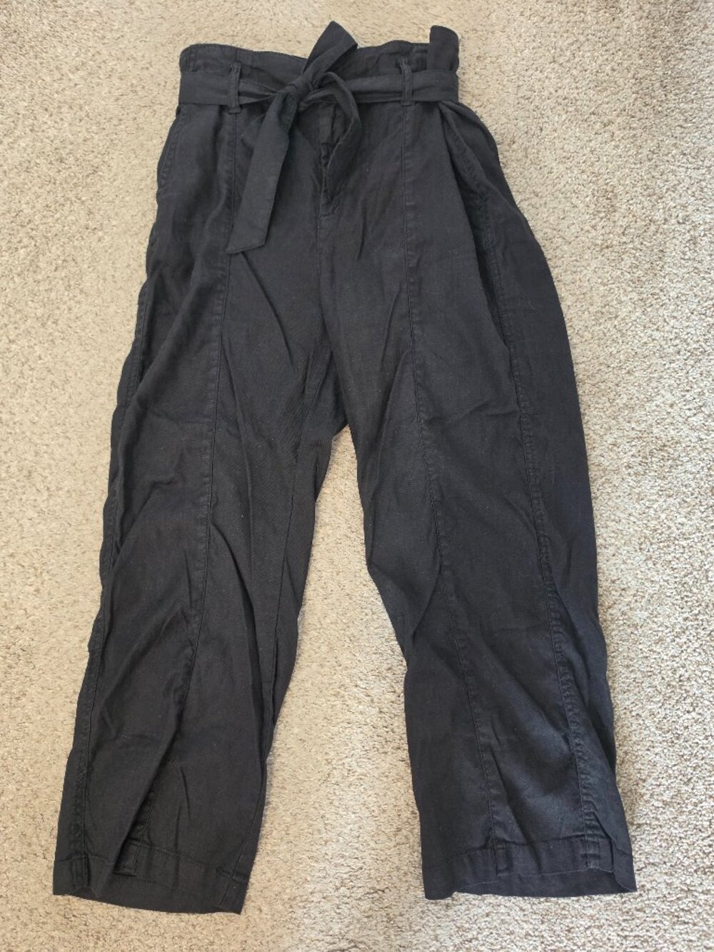 Level 99 Black Linen Blend Tie Waist Cropped Capri Pants 29